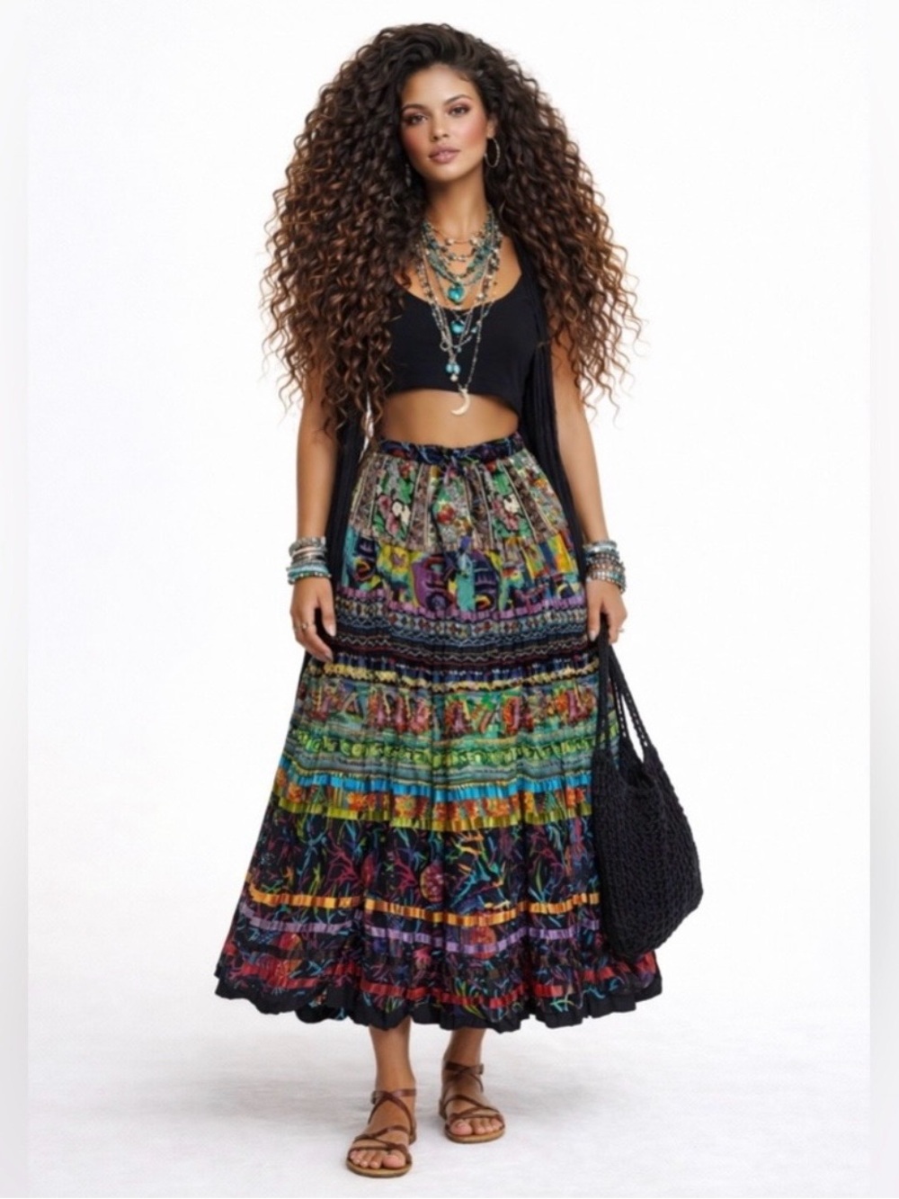 TravelSmith Vibrant Multi-Print Tiered Maxi Skirt
